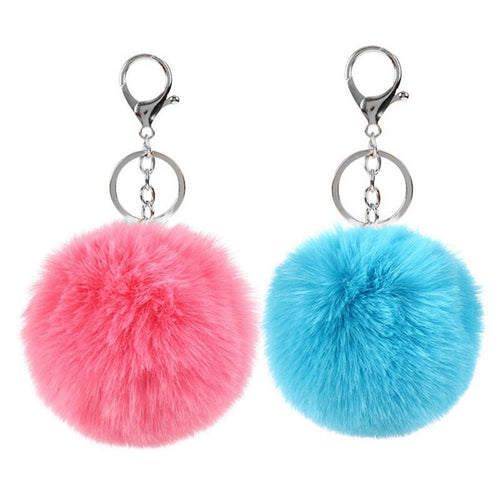 2019 8CM 13 Colors Cute Fluffy Rabbit Fur Ball Key Chain Cream Black Pompon Artificial Rabbit Fur Keychain Women Car Bag KeyRing