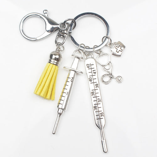 New Nurse Medical Box Medical Key Chain Needle Syringe Stethoscope Tassel Color Cute Keychain Jewelry Gift