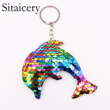 Load image into Gallery viewer, Sitaicery Dolphin Keychain Cute Sequin Original Keyrings Woman&#39;s Accesories Keychain On The Bag Llavero Christmas Gift Trinket