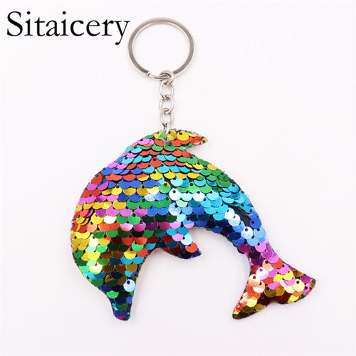 Sitaicery Dolphin Keychain Cute Sequin Original Keyrings Woman's Accesories Keychain On The Bag Llavero Christmas Gift Trinket