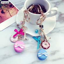 Load image into Gallery viewer, Macarons Cake Keychain Keychains With France Paris LADUREE Effiel Tower Macarons Ribbon Keyrings Bag Charm Gift Accessories 1502