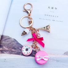Load image into Gallery viewer, Macarons Cake Keychain Keychains With France Paris LADUREE Effiel Tower Macarons Ribbon Keyrings Bag Charm Gift Accessories 1502