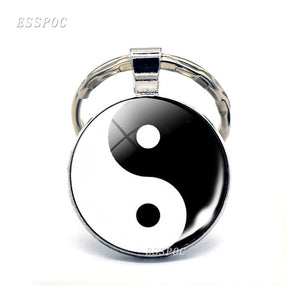 Vintage Two Yin Yang Cats Pendant  Key Chain Metal Key Ring Cabochon Keychain for Fashion Women Men