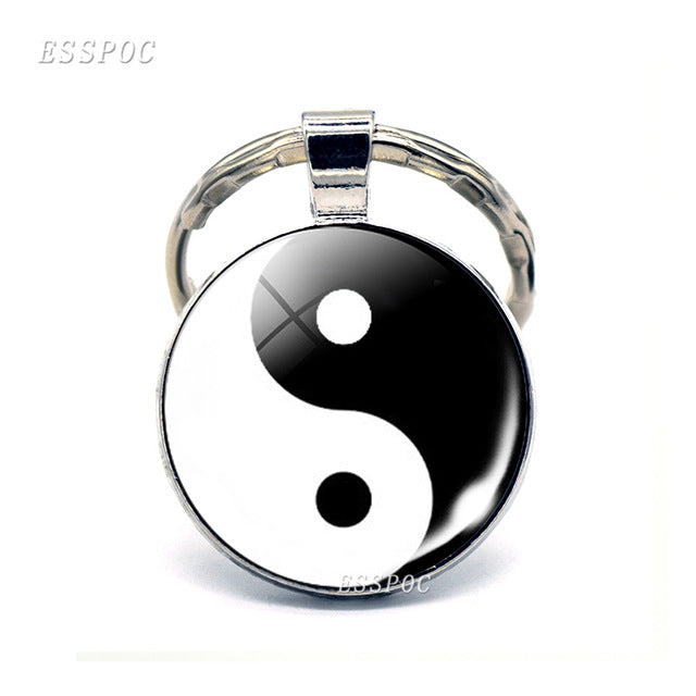 Vintage Two Yin Yang Cats Pendant  Key Chain Metal Key Ring Cabochon Keychain for Fashion Women Men