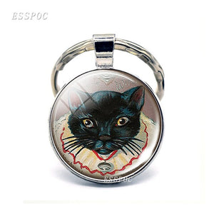 Vintage Two Yin Yang Cats Pendant  Key Chain Metal Key Ring Cabochon Keychain for Fashion Women Men
