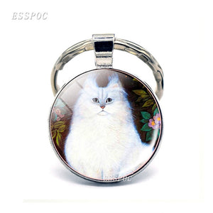 Vintage Two Yin Yang Cats Pendant  Key Chain Metal Key Ring Cabochon Keychain for Fashion Women Men