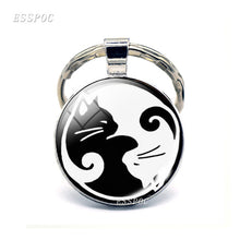 Load image into Gallery viewer, Vintage Two Yin Yang Cats Pendant  Key Chain Metal Key Ring Cabochon Keychain for Fashion Women Men