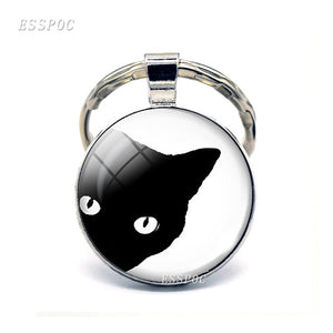 Vintage Two Yin Yang Cats Pendant  Key Chain Metal Key Ring Cabochon Keychain for Fashion Women Men